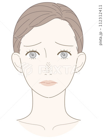 毛穴の開き　いちご鼻　女性　イラスト 112312411