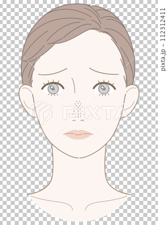 毛穴の開き　いちご鼻　女性　イラスト 112312411