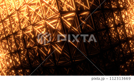 ビジネス VJ ワイヤーフレーム 格子 鉄骨 黄色 オレンジ 金 [別Verあり] 112313669