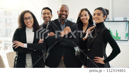 Business people, arms crossed and diversity, face and teamwork with financial advisor group in the workplace. Professional, collaboration and trust, confidence in portrait and accounting partners Business people, arms crossed and diversity, face and teamwork with financial advisor group in the workplace. Professional, collaboration and trust, confidence in portrait and accounting partners 112314801