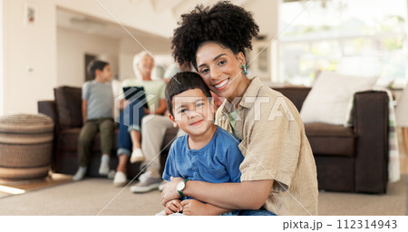 Face, happy and mother with kid in home living room, bonding and having fun together. Smile, children and portrait of African mom in lounge with care, love and enjoy quality time for family adoption. Face, happy and mother with kid in home living room, bonding and having fun together. Smile, children and portrait of African mom in lounge with care, love and enjoy quality time for family adoption. 112314943