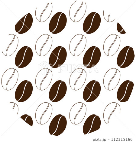 Circle patterned of contour and silhouette coffee beans. Sticker or backdrop texture design concept 112315166