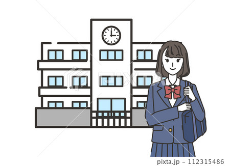 登校する女子高生のイラスト 112315486