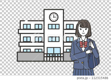 一個高中女生去上學的插圖 112315486