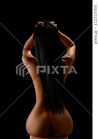 Asian nude sexy girl posing in studio. Low key 112315505