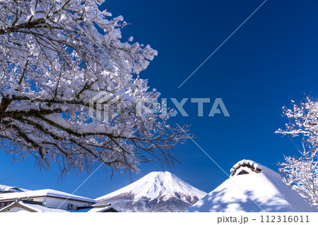 《山梨県》冬の富士山・積雪の忍野八海 112316011