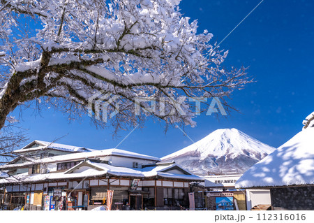 《山梨県》冬の富士山・積雪の忍野八海 112316016