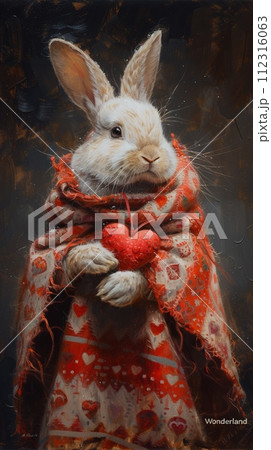 Rabbit with a heart in a whimsical artwork. AI Generated. 112316063