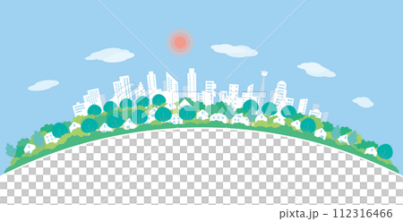 新緑の街並みのイラスト. 背景のベクターイラスト. 112316466