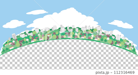 新緑の街並みのイラスト. 背景のベクターイラスト. 112316469