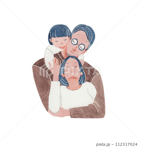 仲良し夫婦と子どもの家族　水彩 イラスト  112317024