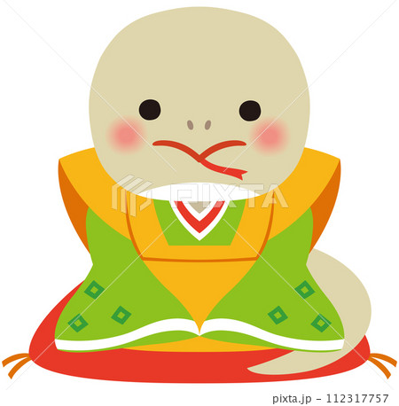 着物を着た十二支のキャラクター　巳年　新年の挨拶　年賀状 112317757