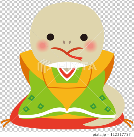 着物を着た十二支のキャラクター　巳年　新年の挨拶　年賀状 112317757