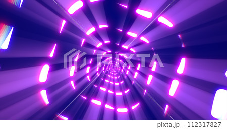 Purple energy digital square rectangle tunnel frame made of lines and dots futuristic magical glowing bright. Abstract background Purple energy digital square rectangle tunnel frame made of lines and dots futuristic magical glowing bright. Abstract background 112317827