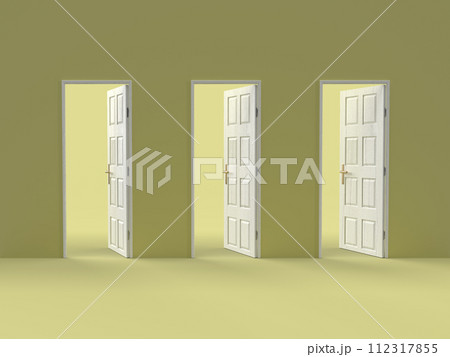3つの開いたドアのフォトリアル3dイラストレーション 112317855