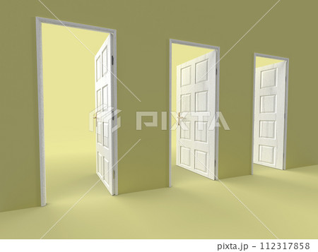 3つの開いたドアのフォトリアル3dイラストレーション 112317858