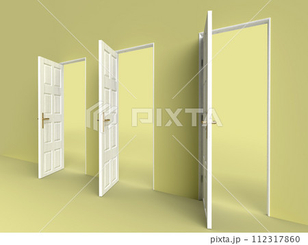 3つの開いたドアのフォトリアル3dイラストレーション 3つの開いたドアのフォトリアル3dイラストレーション 112317860