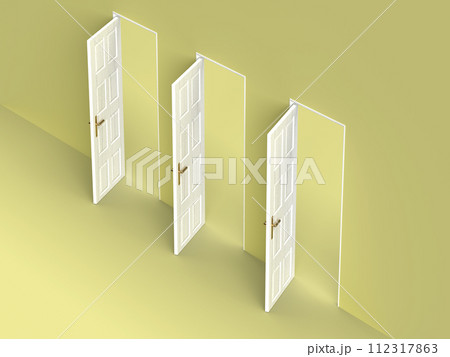3つの開いたドアのフォトリアル3dイラストレーション 112317863