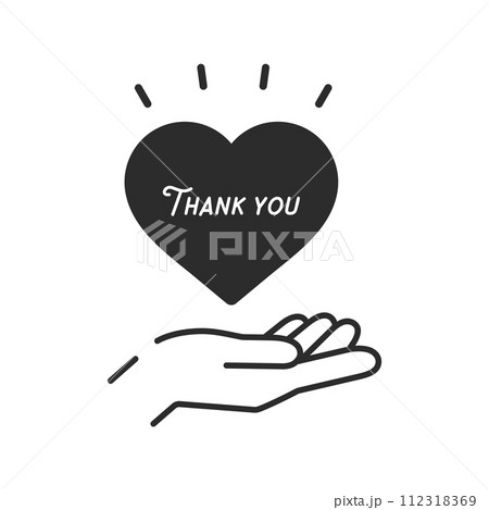 Thank Youの文字と黒いハートを持っている人の手 - ありがとう・感謝の気持ちのイメージ素材 Thank Youの文字と黒いハートを持っている人の手 - ありがとう・感謝の気持ちのイメージ素材 112318369
