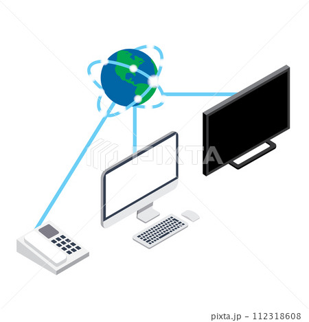インターネットに繋がっている電話とテレビとパソコン 112318608