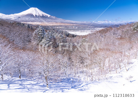 《山梨県》冬の富士山・積雪の二十曲峠 112318633