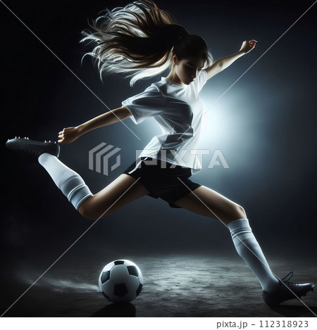 サッカー選手がシュートを打つ瞬間 サッカー選手がシュートを打つ瞬間 112318923