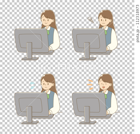 A woman in a uniform facing a computer A woman in a uniform facing a computer 112318973