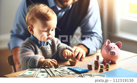 子供の将来のためにお金について教える家族 112319130