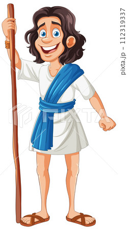 Cheerful Ancient Traveler with Staff Cheerful Ancient Traveler with Staff 112319337
