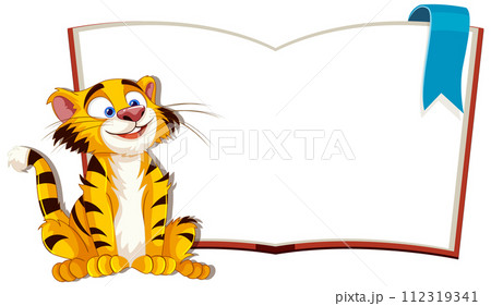 Cheerful Tiger with Open Storybook Cheerful Tiger with Open Storybook 112319341