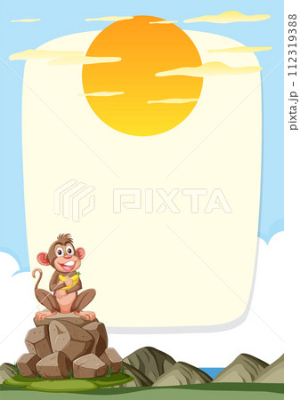 Cheerful Monkey on Rocks Illustration Cheerful Monkey on Rocks Illustration 112319388
