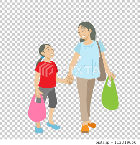 買い物を楽しむ母親と娘のイラスト 112319650