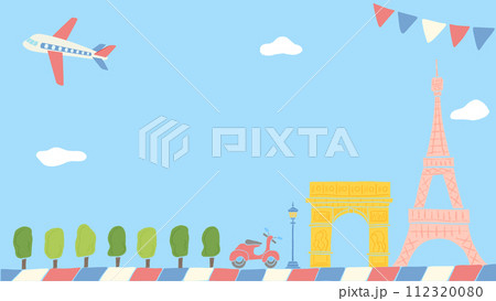 フランスをイメージした背景フレーム、おしゃれな手描きイラスト 112320080