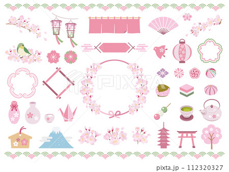 春の和風イラスト素材 / 桜 花見 フレーム 春の和風イラスト素材 / 桜 花見 フレーム 112320327