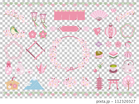 春の和風イラスト素材 / 桜 花見 フレーム 春の和風イラスト素材 / 桜 花見 フレーム 112320327