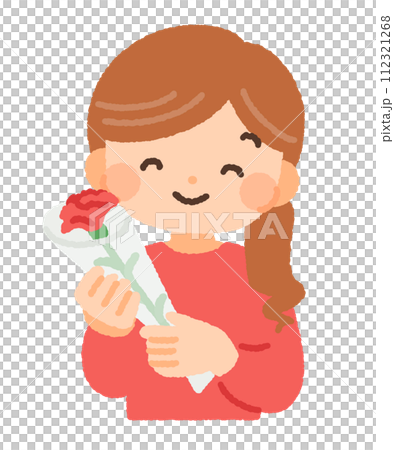 カーネーションを持つ女性のイラスト素材 112321268