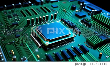 コンピューター基盤上のパーツ群 112321410