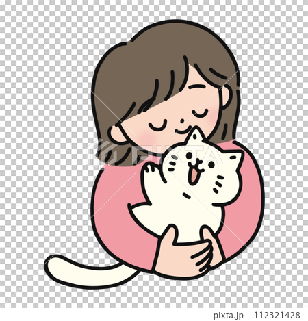 猫を抱っこして癒されている女性のイラスト素材 [112321428] - PIXTA