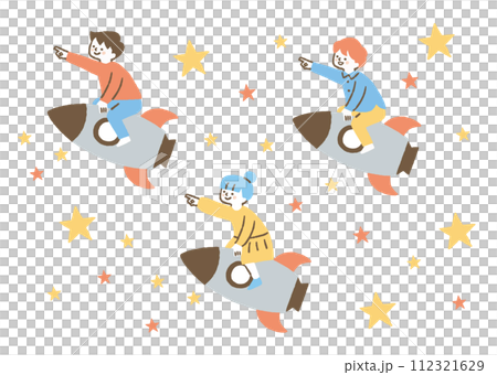 孩子們指著並騎在火箭上_color 112321629