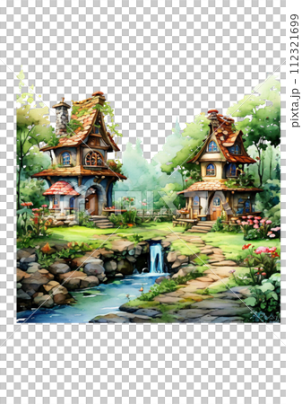 Fairytale house in watercolor style Fairy house in watercolor style 112321699