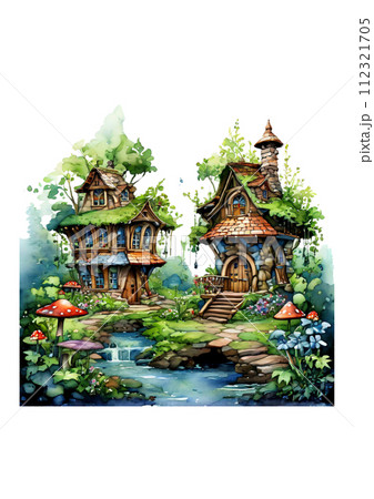 Fairy house in watercolor style 112321705