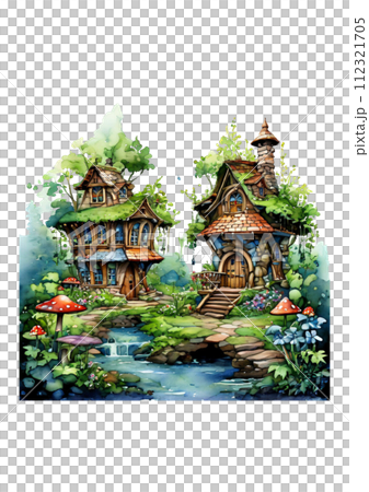 Fairy house in watercolor style 112321705