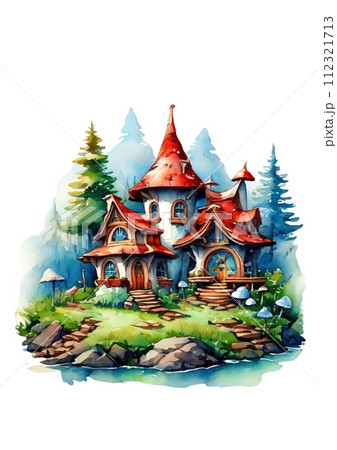 Fairytale house in watercolor style 112321713