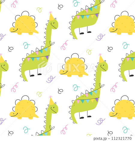 Seamless pattern with cute dinosaurs. Kids pattern with dino. Vector illustration. 112321770