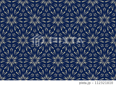 Abstract geometric pattern with lines, snowflakes. A seamless vector background. Gold and dark blue texture. Graphic modern pattern Abstract geometric pattern with lines, snowflakes. A seamless vector background. Gold and dark blue texture. Graphic modern pattern 112321810