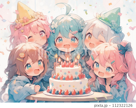 苺のケーキを囲む女の子達 苺のケーキを囲む女の子達 112322126