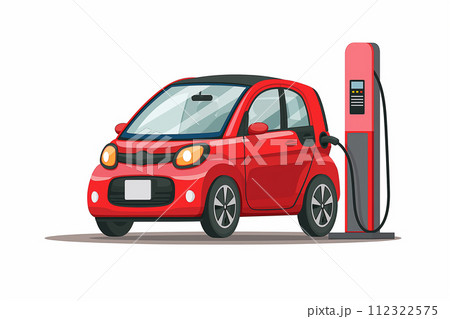 充電する赤い電気自動車 112322575