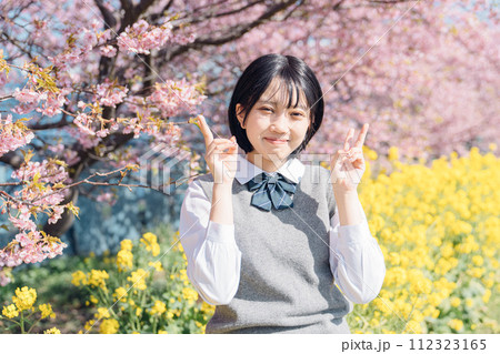 桜と女子高生 112323165