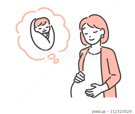 赤ちゃんのことを考えている妊婦のベクターイラスト素材 赤ちゃんのことを考えている妊婦のベクターイラスト素材 112325029