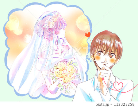 運命の赤い糸を結んでいる男性　結婚　吹き出し 112325259